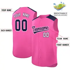 Pink Navy Classic Authentic Sleeveless Baseball Jersey 2