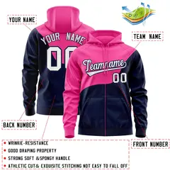 Pink Navy Color Block Varsity Full-Zip Letterman Wave Jacket Hoodie 4