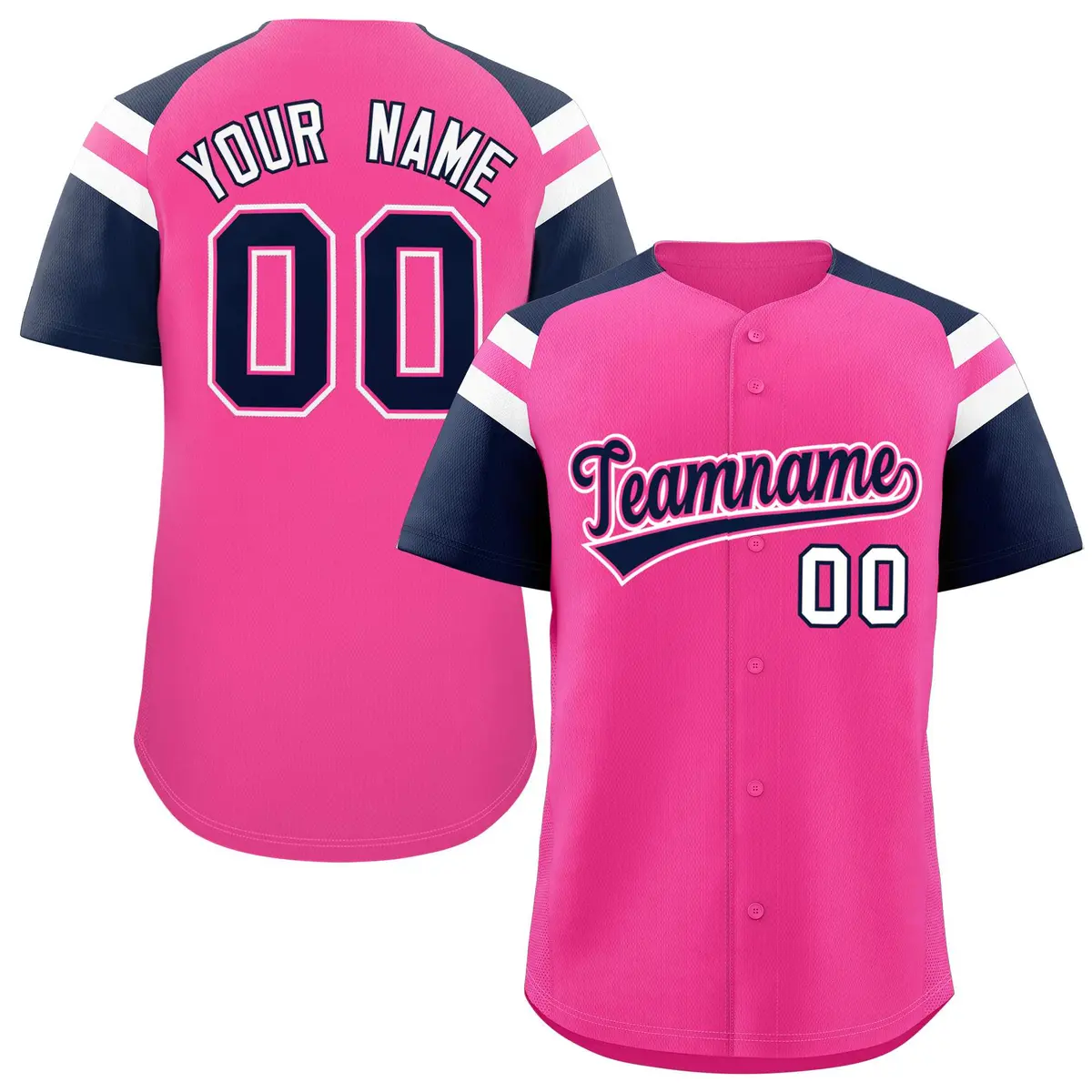 Pink Navy Contrast Raglan Baseball Jersey