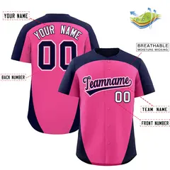 Pink Navy Edge Color Block Baseball Jersey 2