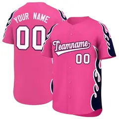 Pink Navy Flame Outline Baseball Jersey 1