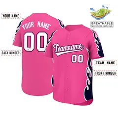 Pink Navy Flame Outline Baseball Jersey 2
