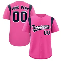 Pink Navy Full Button Classic Baseball Jersey 1