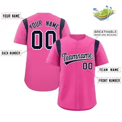 Pink Navy Full Button Classic Baseball Jersey 2