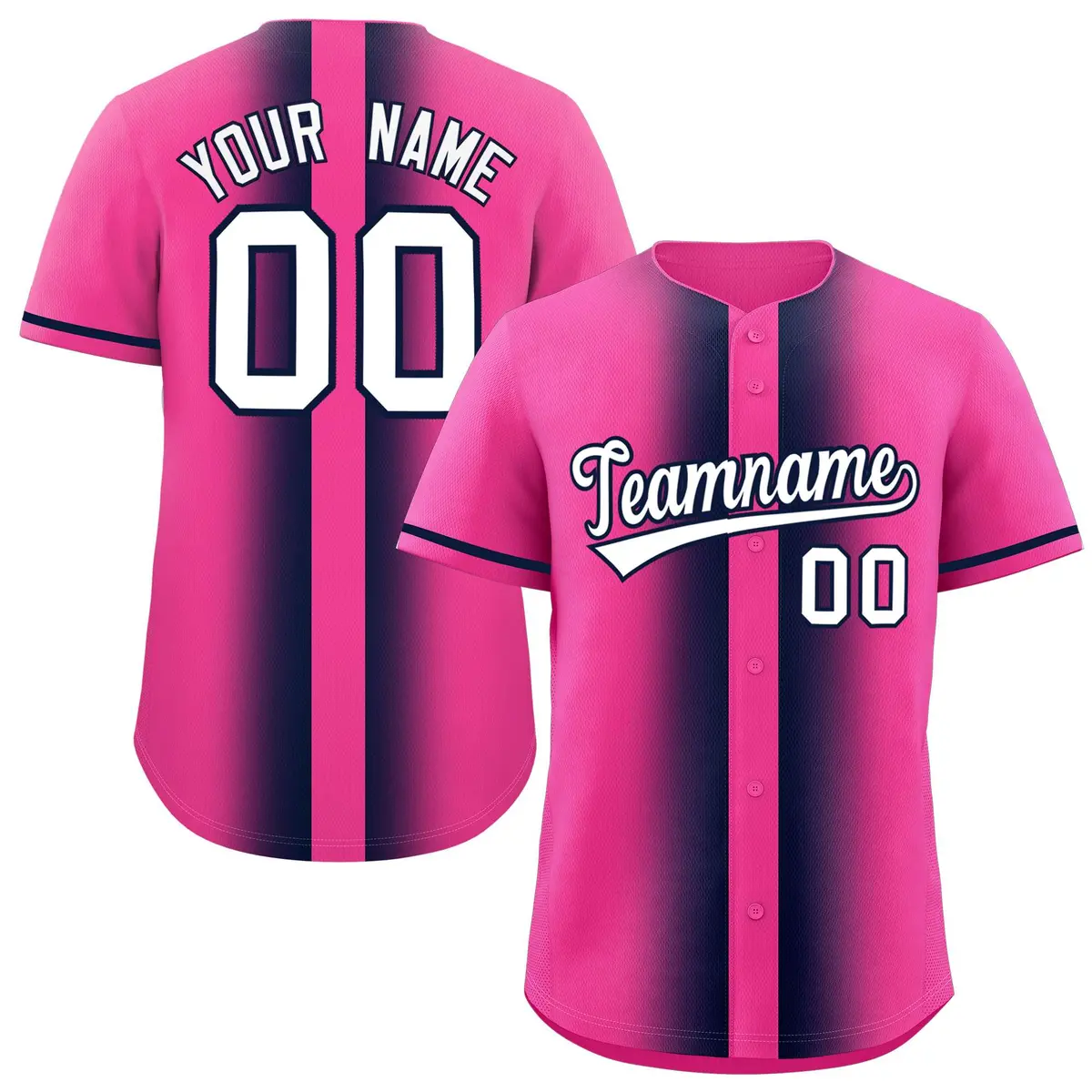 Pink Navy Gradient Lapel Fashion Baseball Jersey