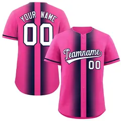 Pink Navy Gradient Lapel Fashion Baseball Jersey 1