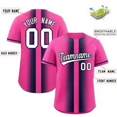 Pink Navy Gradient Lapel Fashion Baseball Jersey 2