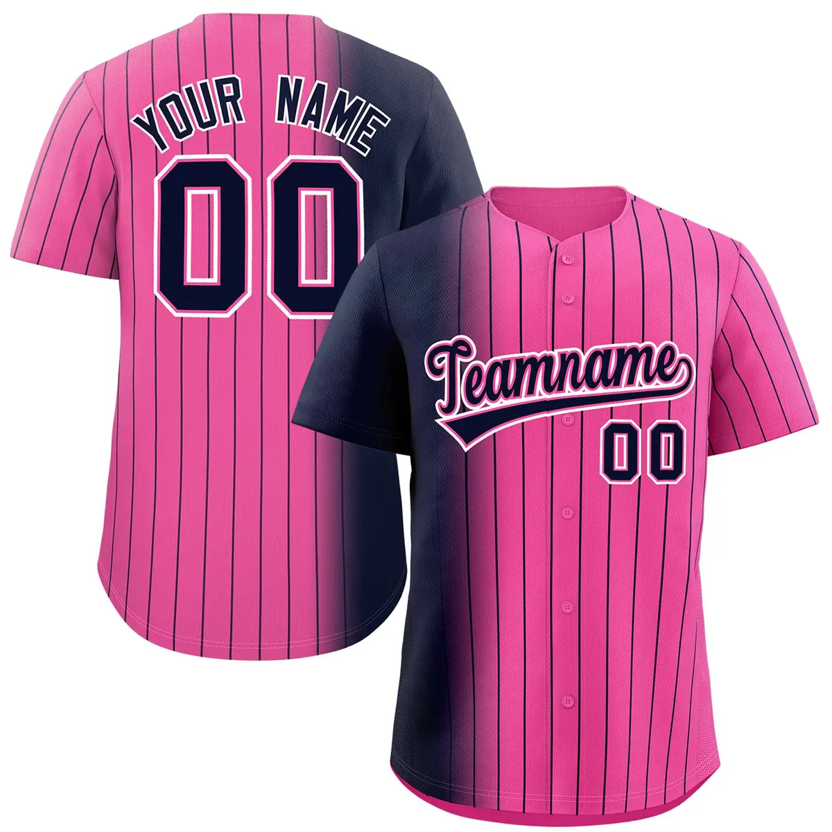 Pink Navy Gradient Pinstripe Baseball Jersey