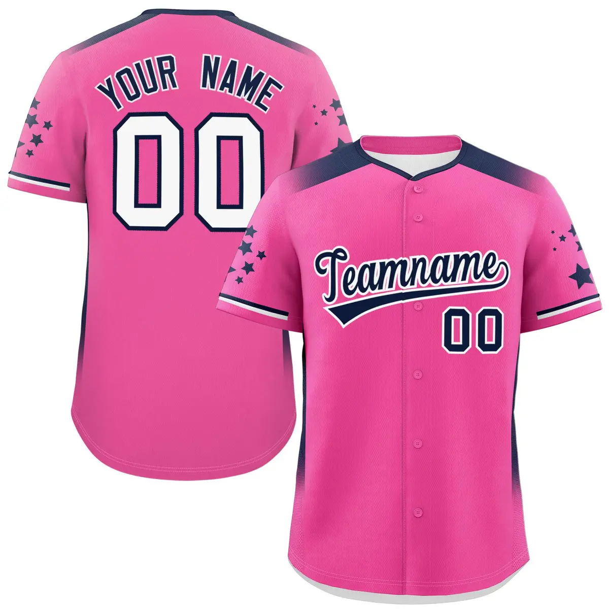 Pink Navy Gradient Star Pattern Authentic Baseball Jersey
