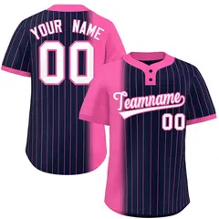 Pink Navy Gradient Stripe Two-Button Softball Jersey 1