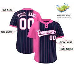 Pink Navy Gradient Stripe Two-Button Softball Jersey 2