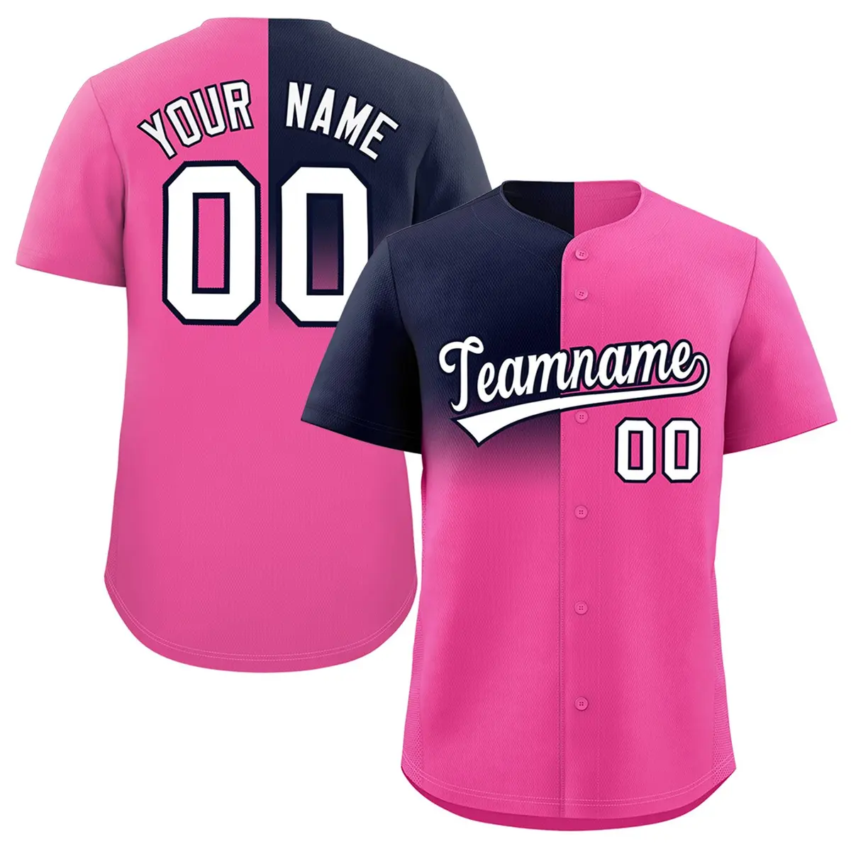 Pink Navy Half Gradient Authentic Baseball Jersey