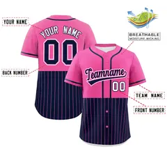 Pink Navy Half Stripe Authentic Baseball Jersey 2