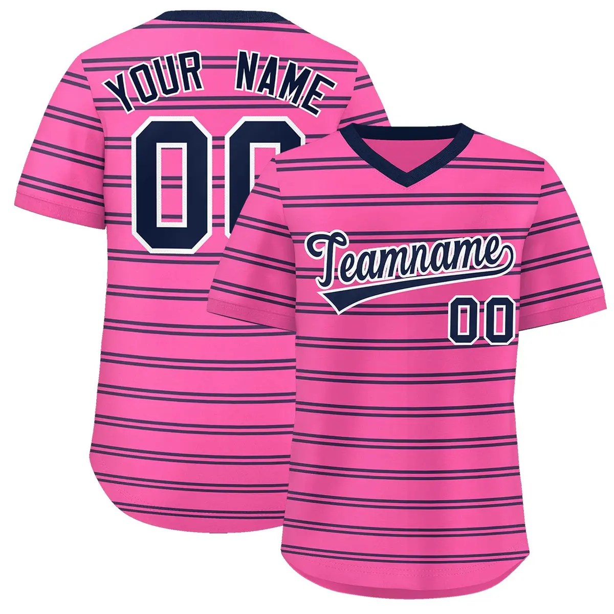 Pink Navy Horizontal Stripe Pullover Baseball Jersey
