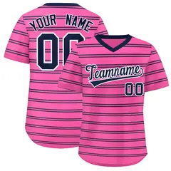 Pink Navy Horizontal Stripe Pullover Baseball Jersey 1