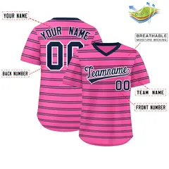 Pink Navy Horizontal Stripe Pullover Baseball Jersey 2