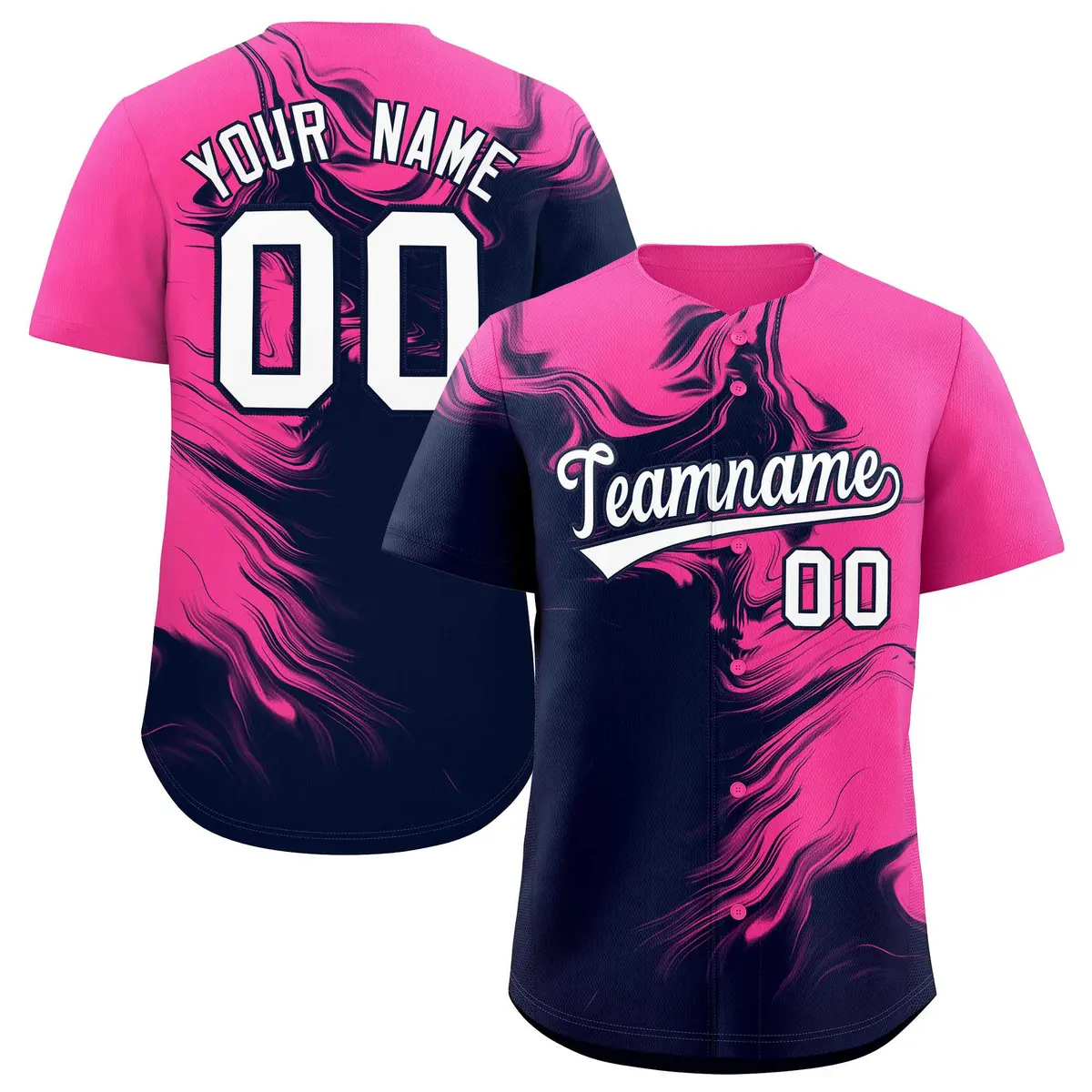 Pink Navy Ink Pattern Authentic Baseball Jersey