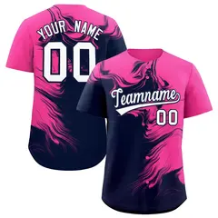 Pink Navy Ink Pattern Authentic Baseball Jersey 1