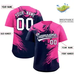 Pink Navy Ink Pattern Authentic Baseball Jersey 2