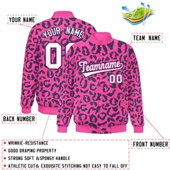 Pink Navy Leopard Graffiti Varsity Full-Snap Letterman Baseball Jacket 2