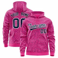 Pink Navy Leopard Print Varsity Full-Zip Letterman Jacket Hoodie
