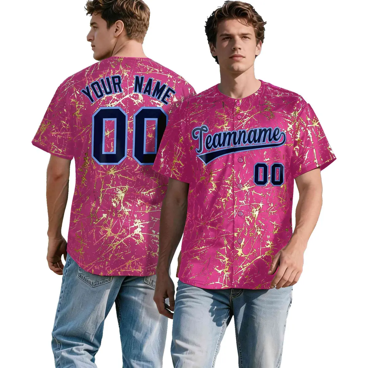 Pink Navy Metallic Gold Splatter Baseball Jersey