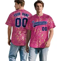 Pink Navy Metallic Gold Splatter Baseball Jersey 1