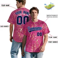Pink Navy Metallic Gold Splatter Baseball Jersey 2