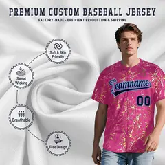 Pink Navy Metallic Gold Splatter Baseball Jersey 3