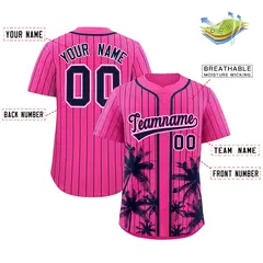 Pink Navy Pinstripe Coconut Tree Baseball Jersey 2