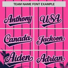 Pink Navy Pinstripe Coconut Tree Baseball Jersey 3