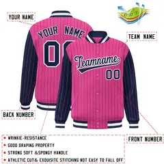 Pink Navy Pinstripe Raglan Varsity Letterman Baseball Jacket 2