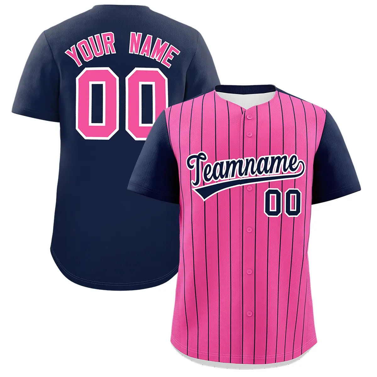 Pink Navy Pinstripe Two-Tone Authentic Baseball Jersey