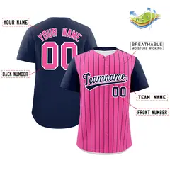 Pink Navy Pinstripe Two-Tone Authentic Baseball Jersey 2