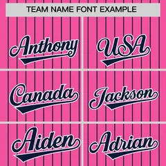 Pink Navy Pinstripe Two-Tone Authentic Baseball Jersey 3