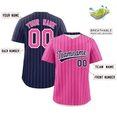 Pink Navy Pinstripe Two-Tone Authentic Baseball Jersey 2