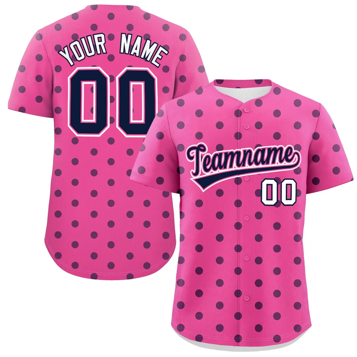 Pink Navy Polka Dot Graffiti Authentic Baseball Jersey