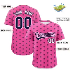 Pink Navy Polka Dot Graffiti Authentic Baseball Jersey 2