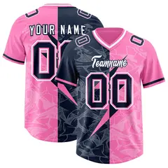 Pink Navy Split Lightning Pattern Football Jersey 1