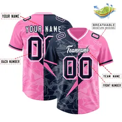 Pink Navy Split Lightning Pattern Football Jersey 2