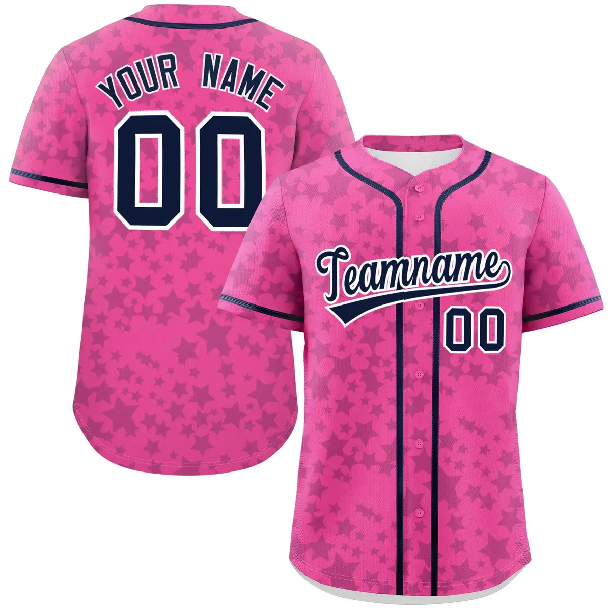 Pink Navy Star Graffiti Pattern Authentic Baseball Jersey