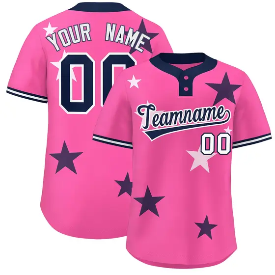 Pink Navy Star Graffiti Two-Button Baseball Jersey