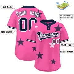 Pink Navy Star Graffiti Two-Button Baseball Jersey 2