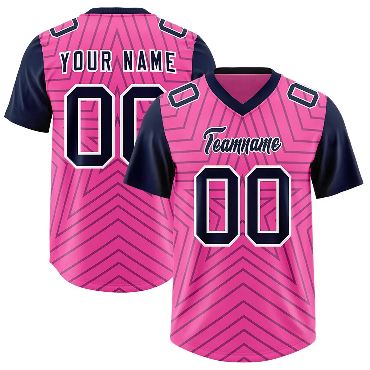 Pink Navy Star Pattern Raglan Sleeves Football Jersey