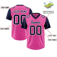 Pink Navy Star Pattern Raglan Sleeves Football Jersey 2