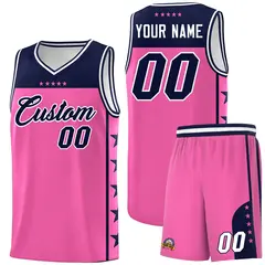 Pink Navy Star Pattern Team Basketball Jersey 1