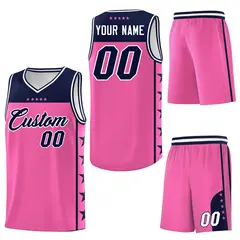 Pink Navy Star Pattern Team Basketball Jersey 6
