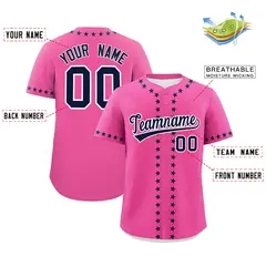 Pink Navy Star Ribbing Authentic Baseball Jersey 2