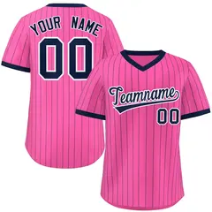 Pink Navy Stripe Authentic Pullover Baseball Jersey 1