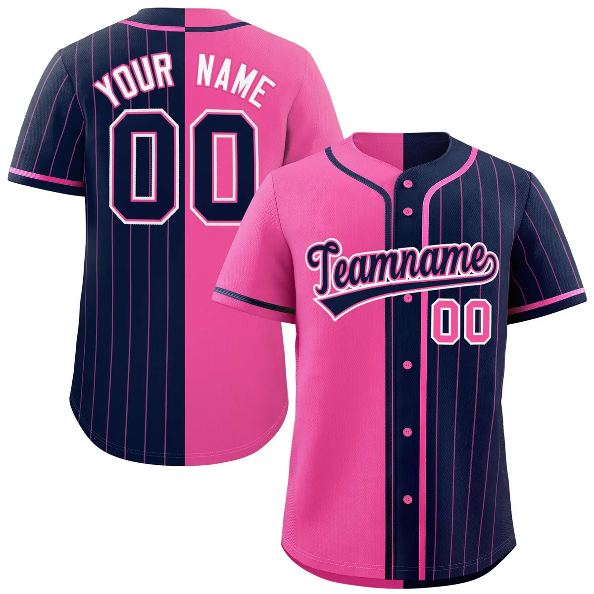 Pink Navy Stripe-Solid Combo Authentic Baseball Jersey